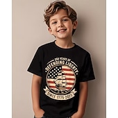  100% Bumbac Copii Băieți Negru Alb Barcă Drapel USA A 250-a aniversare Tricou Bluză Stil Nautic Manșon scurt În aer liber Zilnice Modă Șic Stradă Designer Imprimare Vară