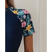 Χαμηλού Κόστους Rash Guards One Pieces-Γυναικεία Προστατευτικά Μαγιό με φλοράλ print Μαγιό Φλοράλ Πολύ Ελαφρύ (UL) Προστασία UV Ελαστικό Κοντομάνικο Μαγιό Σέρφινγκ Ψαροντούφεκο Καλοκαίρι