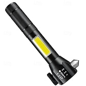 billiga Ficklampor-bilfönsterkrossare säkerhetsbältesklippare med LED-ficklampa, uppladdningsbar nödhammare, glaskrossverktyg, blixtljus med SOS-ljus