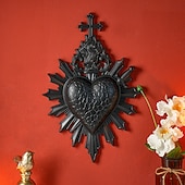 זול פסלי קיר-לב קדוש עם חץ לוהט לקישוט קיר, קישוט תלייה דתי בעבודת יד משרף, קישוט קיר רקע בסגנון אירופאי לבית, מלון &amp;אבזרי צילום