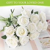 levne Umělé květiny-50 bílých růží - realistické umělé květiny, ideální pro výrobu svatebních kytic, svatebních darů a elegantních květinových dekorací. Ideální pro svatby, Valentýny, výročí, vánoční dekorace.
