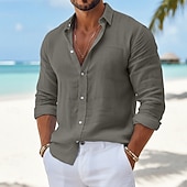 olcso Vakáció-Férfi Ing Vászon ing Nyári póló Strandruházat Gombos póló Sima Hétköznapi Napi Fekete Fehér Arcpír rózsaszín Lóhere Hosszú ujj Gallér Tavaszi nyár Ruházat