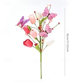 levne Umělé květiny-3 ks umělých stonků tulipánů, umělé květiny na Den matek, Den žen, Valentýna, svatbu, bytové dekorace, zeleň, motýlí akcenty, květinová aranžmá