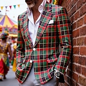 economico Blazer Classici da Uomo-Per uomo Blazer Casuale Affari Carnevale Moda Primavera Autunno Poliestere Plaid Bottoni Monopetto Un Bottone Giacca Verde