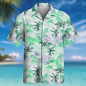 billige Tropiske planter-Herre Kokosnøttre Tropiske planter Skjorte Kubansk skjorte Hawaii skjorte Kortermet Hawaiisk Feriereise Ferie Strand Klær Sommer Vår Camp Collar skjorte 3D-utskrift Blå Oransje Grønn