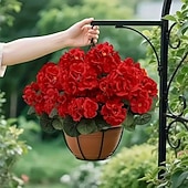 levne Umělé květiny-6 větví, kytice z umělých pelargónií odolných proti UV záření, 30 stonků/větví, zářivě červené květy s bujným zeleným olistěním, realistická plastová dekorace do interiéru/venkovního prostředí,