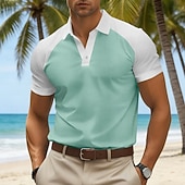cheap Men's Classic Polo-Men's Color Block Polo Short Sleeve Polo Shirts Collared Shirts Hawaiian Casual Athleisure Vacation Wear Buttons Summer Blue Pink Brown