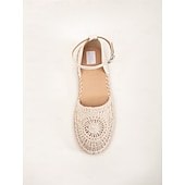 ieftine Femei-Sandale plate de damă, tip espadrilă, din dantelă albă – pantofi boho pentru domnișoare de onoare pentru nunți pe plajă, design confortabil croșetat, cu vârful închis, pentru ceremonii în aer liber
