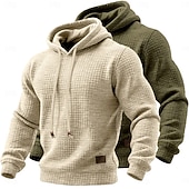 abordables sudaderas basicas hombre-Hombre Sudadera Sudadera con capucha y diseño de gofres Pull-over Blanco+Gris Oscuro Con Capucha Plano Bolsillo canguro Con Texturas Casual Diario Deporte Ropa de calle Fresco Ropa deportiva Otoño