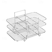 baratos Grills &amp; Outdoor Cooking-Grelha desidratadora multicamadas em aço inoxidável, acessórios para fritadeira a ar de 3 níveis, grelha removível para secagem e cozimento a vapor, ideal para assar e cozinhar em fritadeira a ar e