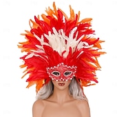 halpa Lisätarvikkeet-Karnevaali 2026 Rio Karnevaali Samba Lisävarusteet Karnevaali Höyhenmaski Päähine Punainen Oranssi  Valkoinen Täysin Höyheninen Maski Brasilia Festivaali Esityspuku