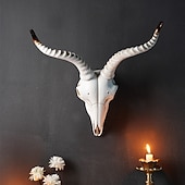 ieftine Sculpturi-Decor de perete nordic cu craniu de animal viking, ornament suspendat din rășină cu craniu de berbec artificial, pentru casă, bar &amp;decorațiuni de perete pentru restaurant, petrecere &amp;recuzită