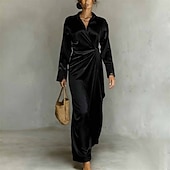 abordables Vestido Sencillo-Mujer Vestido Midi Vestido negro Vestido elegante Elegante Vintage Moda Diario Exterior Oficina Ajuste regular Plano Manga Larga Cuello Camisero Azul Piscina Negro Rojo Morado Verano Primavera