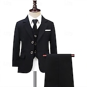economico Abiti e Outfit per Portatori di Fedi-Completo da fedi nuziali per bambini, 4 pezzi, blazer &amp;gilet &amp; pantaloni  &amp;cravatta ragazzo abito formale casual esterno festa moda fresco basic tinta unita blu nero poliestere