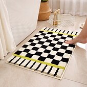 billige Baderomsmatte-baderomsmatte vintage rutete absorberende hurtigtørkende plysj gulvteppe sklisikker matte til baderom toalett soverom nattbord interiør