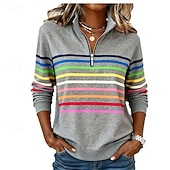 levne Pruhované a geometrické mikiny-Dámské Svetrová mikina Slátanina Tisk Čtvrtletní zip Bez vzoru Proužky Elegantní Teplé Klasické Dlouhý rukáv Do V Běžné topy Ležérní Domů Práce Trávová zelená Tmavomodrá Šedá Podzim Zima