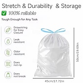 halpa Keittiövälineet ja -laitteet-300 kpl erittäin paksuja kiristysnyörillä varustettuja roskapusseja, repeämättömät, hajuja estävät roskapussit, 4–15 gallonan (15–60 l) vakiokoko kotiin, toimistoon ja lemmikkien jätöksiin