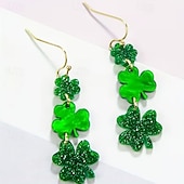  1 par de pendientes del Día de San Patricio, pendientes acrílicos con brillantina de trébol verde, gancho de aleación de estilo vintage, ropa informal, accesorios festivos y regalo