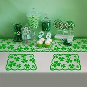 cheap St. Patrick's Day-5PCS St. Patrick's Day Table Placemats &amp; Table Runner Set, Green Shamrock Lace Embroidery, Feather-Free, No Power Needed, Multi-Holiday Decor