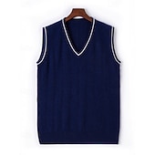 halpa Miesten villapaita-Miesten Neulepusero Mekko villapaita Liivi Neulottu villapaita Joustin Neuloa Tavalliset topit Kudottu Väripalikka V kaula-aukko Muoti Katutyyli liiketoiminta Loma Vaatetus Hihaton Syksy Talvi Kameli