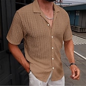 Недорогие Мужские рубашки в стиле смарт-кэжуал-Муж. Рубашка Повседневная рубашка Кнопка рубашка Черный Белый Зеленый Хаки Светло-синий С короткими рукавами Полотняное плетение кубинский воротник Повседневные Уличная одежда Жаккард Одежда