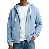 billiga bashuvtröjor för män-Herr Huvtröja Huvtröja med dragkedja Våffla hoodies Ljusgrå Huva Slät Dragkedja Strukturerad Ledigt Dagligen Sport &amp; Utomhus Streetwear Häftig Sportkläder Vår &amp; Höst Kläder Pull Tröjor Långärmad Lös