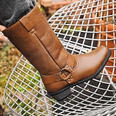 billige Bikerstøvler-Herre Støvler Cowboy Western støvler Retro Gange Fritid Daglig PU Bekvem Støvletter Tøfler Mørkebrun Gulbrun Svart Vår Høst