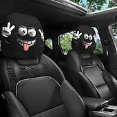 cheap Slipcovers-2pcs Cartoon Big-Eyed Face Printed Car Headrest Covers, Interior Decoration, Universal Fit, Washable, Easy to Install, Suitable for Long Trips Or Road Trips, Perfect Quirky Car Decoration