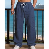 halpa Loma-Miesten Pellavahousut Housut Kesähousut Roikkuvat housut Rantahousut Kurenauha Joustava vyötärö Yhtenäinen väri Mukavuus Hengittävä Päivittäin ulko- Hiekkaranta Loma Muoti Musta Valkoinen