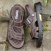 billiga Casual Sandals-Men's Brown  Velcro Sandals – Adjustable Strap Design with Comfortable Footbed, Ideal for Casual Wear, Beach Trips and Outdoor Activities