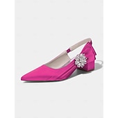 baratos Mãe da Noiva/Namorado-Sapatos de salto bloco com bico fino em cetim rosa claro para mulheres - elegantes sapatos de festa com detalhes florais e cristais, perfeitos para a mãe da noiva ou para um casamento urbano