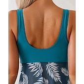 tanie Tankini i bikini do surfingu-Damskie Docieplacze Dwuczęściowy kostium kąpielowy Kąpielówki Kwiaty Stroje kąpielowe Niebieski UPF 50+ Bez rękawów - Surfing Plaża Pływacki Lato