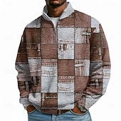 abordables Motif Géométrique-Homme Plaid Gauffré Sweatshirt Mode Quotidien Classique Occasionnel Col montant Zip quart Maison Extérieur Bureau Travail Bleu Bleu Clair Violet Marron Gris Zip Up Automne Hiver Designer S M L XL XXL