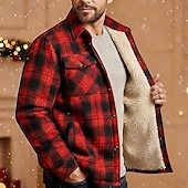 Χαμηλού Κόστους Ανδρικά Μπουφάν &amp; Παλτό-Ανδρικά Χειμερινό παλτό Μπουφάν πουκάμισο Μπουφάν fleece Καθημερινά ΕΞΩΤΕΡΙΚΟΥ ΧΩΡΟΥ Διατηρείτε Ζεστό Τσέπη Φθινόπωρο Χειμώνας Καρό Κομψό στυλ street Καθημερινά Απορρίπτω Κανονικό