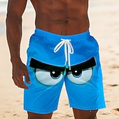  Per uomo Illusione ottica Fantasia "Cartone 3D" Grandi occhi Costumi da bagno Pantaloncini da mare Pantaloncini da Surf Misura del girovita medio Divertente Camicia hawaiana Vacanza al Mare Tasche