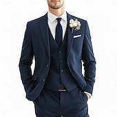 preiswerte Hochzeitsanzüge-Herren Trauzeugen Anzüge Strandhochzeit Frühlingshochzeit Schwarz Burgunderrot Frühling &amp; Sommer Anzug Gekerbtes Revers Party Geschäftlich Einfarbig Schmale Passform 3-teilig Einreihige