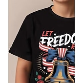  100% Cotton Kids Boys' Black Floral Flag 250th Anniversary T shirt Blouse Crew Neck Short Sleeve Outdoor Dailywear Fashion Streetwear Designer Printing Summer