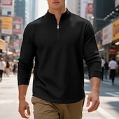 economico Polo classica da uomo-Per uomo Magliette Polo a Nido d'Ape Polo Vacanza Streetwear Zip a un quarto Manica Lunga Moda Essenziale Tinta unica Jacquard Primavera Autunno Vestibilità regolare Nero Bianco Vino Verde militare