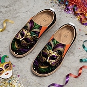 economico Scarpe da donna-Scarpe Slip-On in Tela con Stampa di Maschere da Carnevale da Donna per Mardi Gras - Calzature Festive e Leggere con Vestibilità Larga per Parate Celebrazioni in Strada Feste a Tema e Uscite Estive
