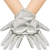 baratos Luvas-Terilene Até o Pulso Luva Elegante / à moda Com Perola Imitação / Cor Pura Luvas de Festa / Casamento