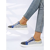 ieftine Adidași de Damă-Pentru femei Casual Toc Drept Vârf rotund Casual Imitație Piele Dantelat Argintiu Roșu+albastru