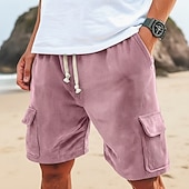 billige Hverdagsshorts-Herre Cargoshorts Sommershorts Strandshorts Casual shorts Corduroy shorts Snorer Elastisk midje Helfarge Komfort Knelengde Daglig utendørs Gateklær Ferie Mote Navyblå Kakifarget Mikroelastisk