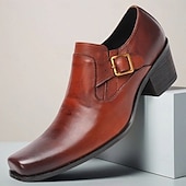 baratos Mocassins de couro premium-Sapatos masculinos pretos de couro, modelo slip-on, com corrente decorativa. Calçados formais de luxo para casamentos, ideais para o noivo e padrinhos, confortáveis e elegantes para eventos formais de casamento.