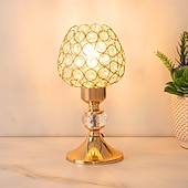 abordables Lampes de table-Bougie en cristal doré, lampe de chevet de luxe rechargeable, lumière chaude 3000K, intensité variable, idéale pour la chambre, les mariages et les fêtes.