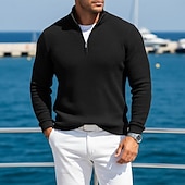 voordelige Heren Klassieke Polo-Voor heren Wafel Poloshirts Met Textuur Casual Buiten Kwart ritssluiting Lange mouw Modieus Modern Effen Kleur Effen Gebreid Herfst winter Zomer Lente Strak Donker Bruin Wit Wijn Marineblauw