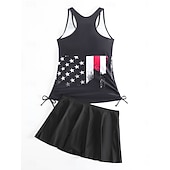 Χαμηλού Κόστους Τανκίνι-Γυναικείο Μαγιό Ταγκίνι 2 Τεμαχίων Φούστα Έλεγχος Κοιλιάς Ψηλός Ορθοστάτης Σλιμ Ανοιχτή Πλάτη Διακοπές Παραλία Φορέματα Σημαία Ράσβερ  U Λαιμός Αμάνικο