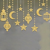 tanie Ramadan i Eid-6 sztuk dekoracji na imprezę Ramadan Eid, wiszące ozdoby w kształcie księżyca i gwiazd, girlandy na islamskie festiwale, wystrój domu na Ramadan Mubarak na obchody święta