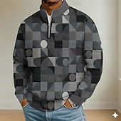 economico Polo geometrica da uomo-Per uomo Blocco di colori Geometrico Polo Manica Lunga Colletto Mao Casual Vacanza Athleisure Casual Quotidiano Stampa 3D Primavera Autunno Blu Marrone Grigio