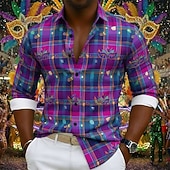 preiswerte Geometrische Muster-Mardi-Gras-Hemd für Herren – farbenfrohes Karnevalshemd