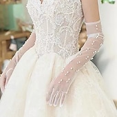preiswerte Handschuhe-Netz / Terylen Knielänge Handschuh Elegant / Vintage-Stil Mit Kunstperle / Unifarbe Hochzeit / Party-Handschuh